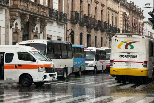 Public transit vehicles in city